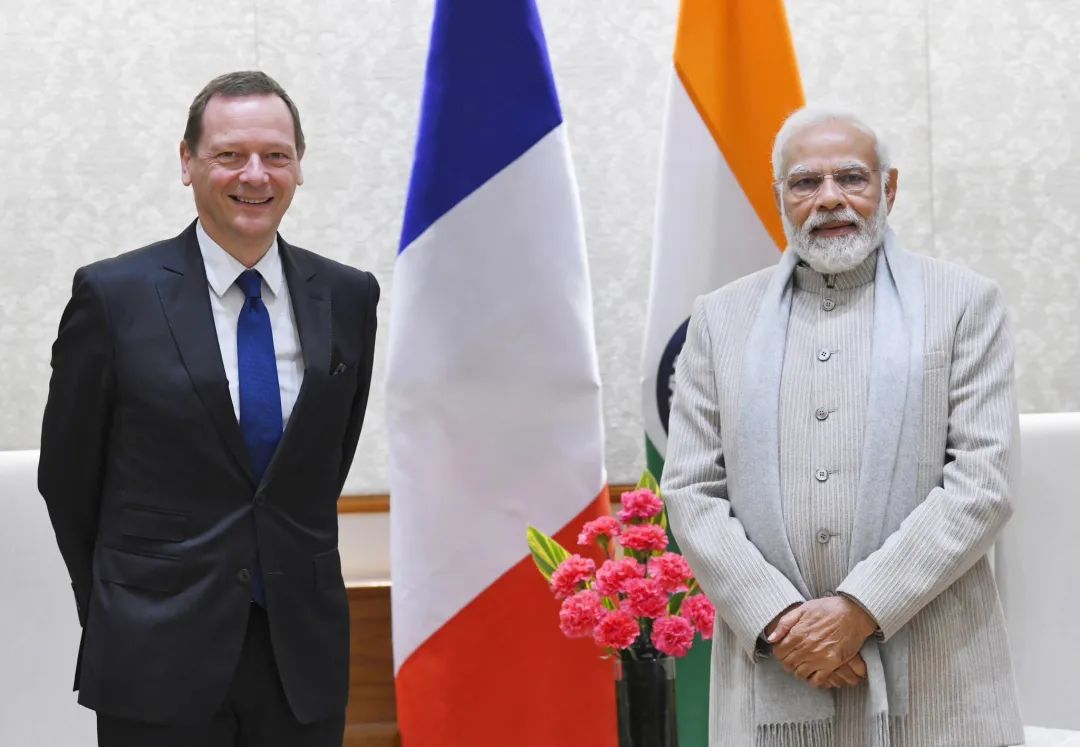 1月5日，印度总理莫迪在印法第36轮战略对话期间会见法国总统外事顾问博纳。