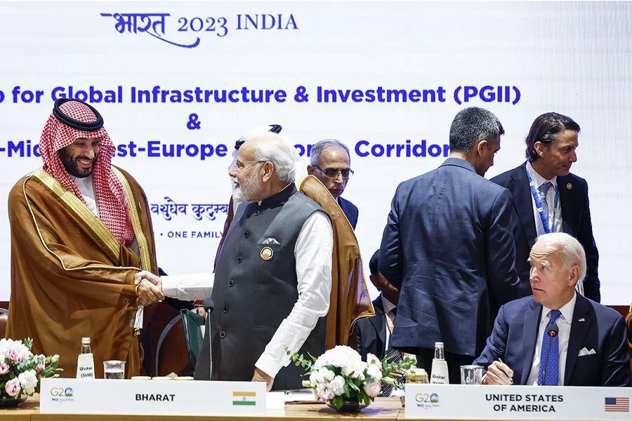 9月9日，印度、美国、沙特阿拉伯等多国领导人在参与g20峰会期间共同宣布启动“印度-中东-欧洲经济走廊”。
